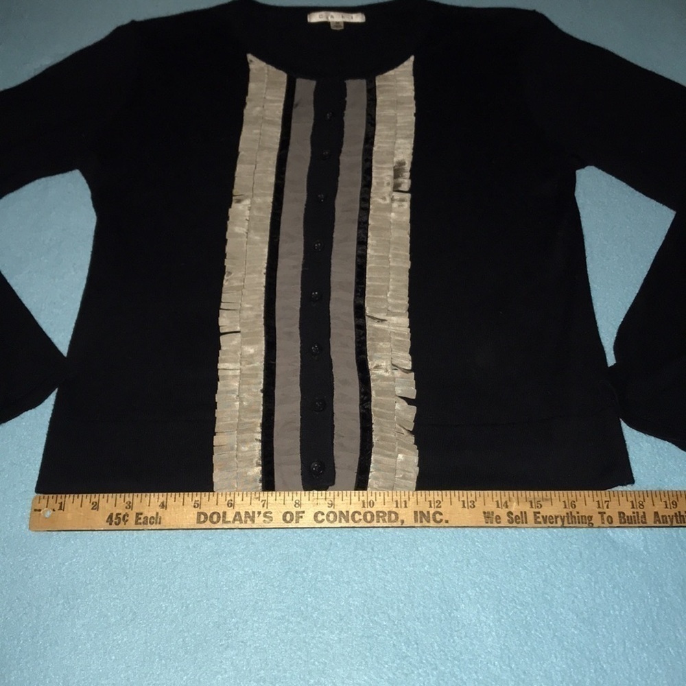 CABI Broadway tuxedo cardigan fringe sweater cashmere cotton blend NEW size M - Picture 10 of 10